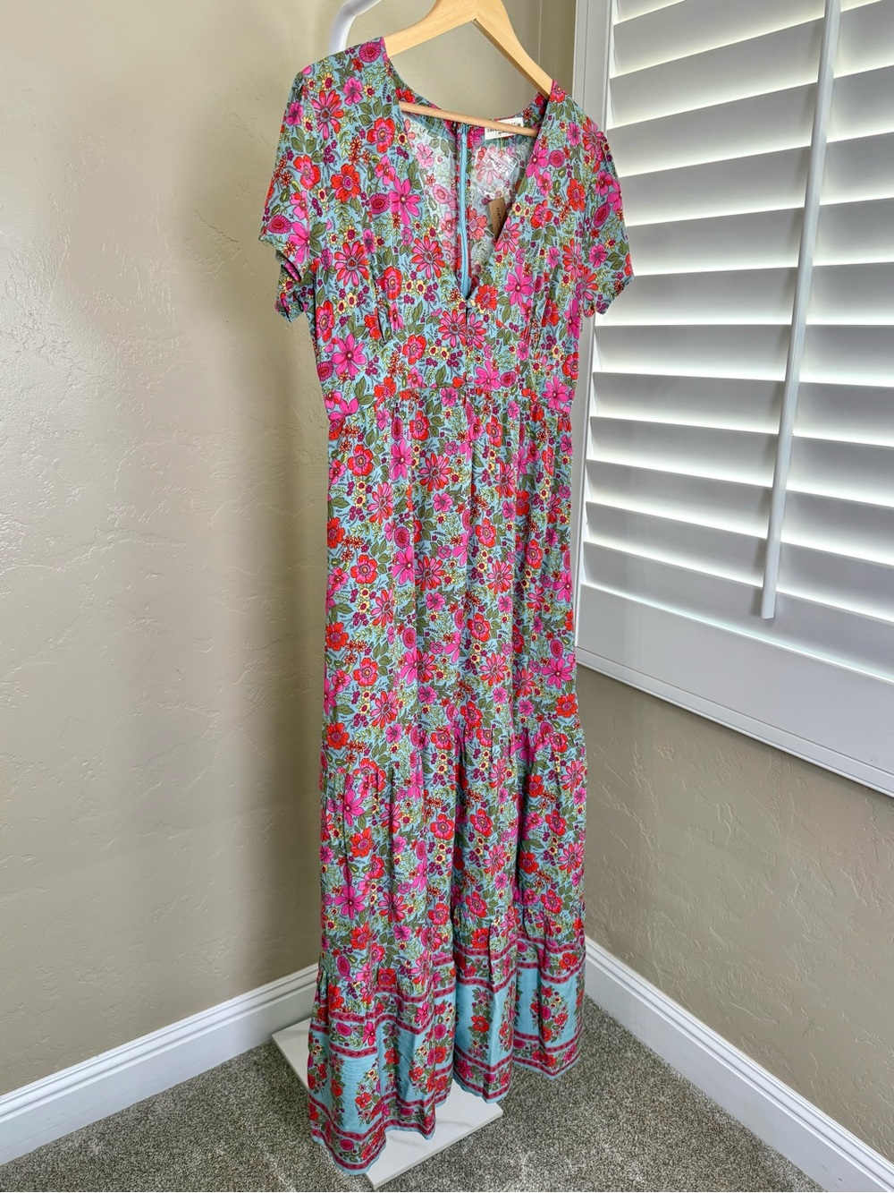 NATURAL LIFE Evangeline Pink and Turquoise Floral Maxi Dress Medium NWT - Picture 6 of 11